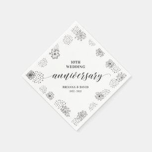 Serviette En Papier Napkin moderne Black 10e anniversaire Mariage