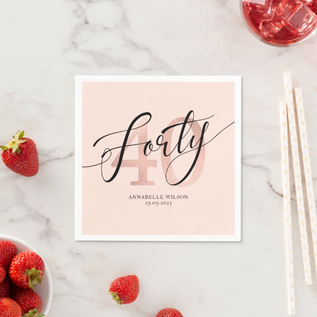 Serviette En Papier Napkin rose Gold Foil 40e anniversaire (En situation)