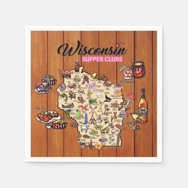 Serviette En Papier Napkin - Wisconsin Supper Club Map - Series 1 (Devant)