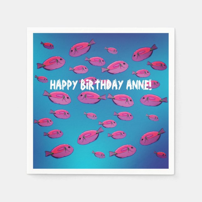 Serviette En Papier Napkins Anniversaire Poissons roses et eau (Devant)