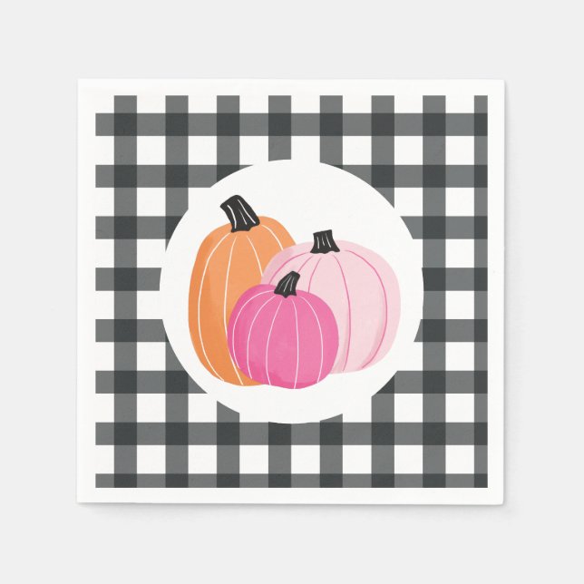 Serviette En Papier Napkins Citrouilles roses d'Halloween noir (Devant)