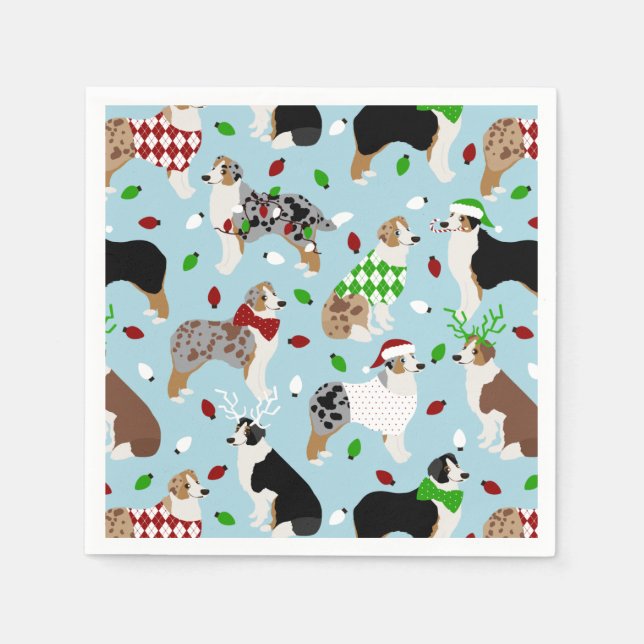 Serviette En Papier Napkins de berger australien de Noël (Devant)