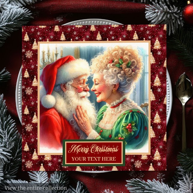 Serviette En Papier Napkins de fête de Noël Rouge or vert Père Noël (Christmas Party Napkins Red Gold Green Santa)