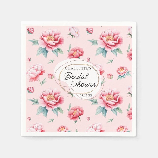 Serviette En Papier Napkins de nom personnalisé de la Peony (Devant)