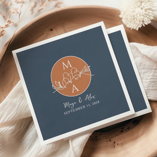 Serviette En Papier Napkins Mariage bleu marine avec Monogramme (Créateur téléchargé)