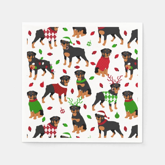 Serviette En Papier Napkins Rottweiler de Noël (Devant)