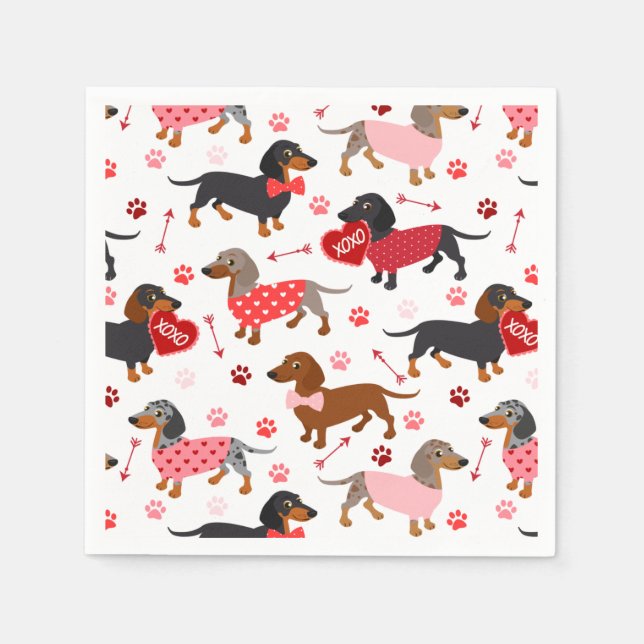 Serviette En Papier Napkins Valentine Dachshund (Devant)