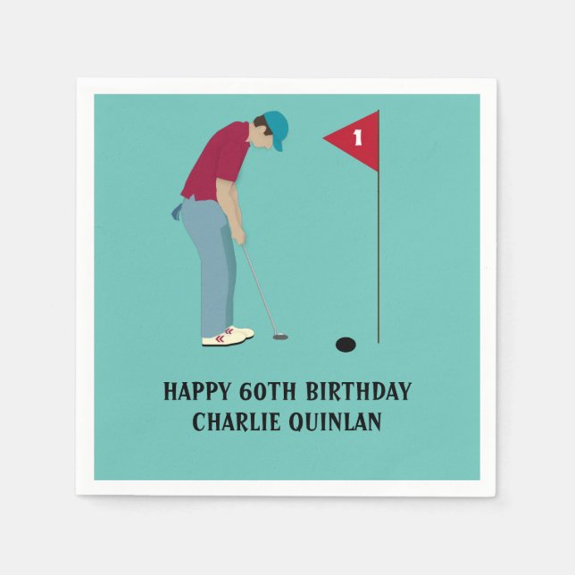 Serviette En Papier Naples à thème Golfer Turquoise bleu (Devant)