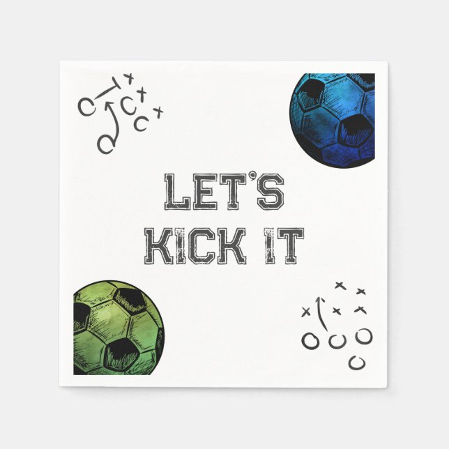 Serviette En Papier Naples Blue and Green Soccer Party (Devant)