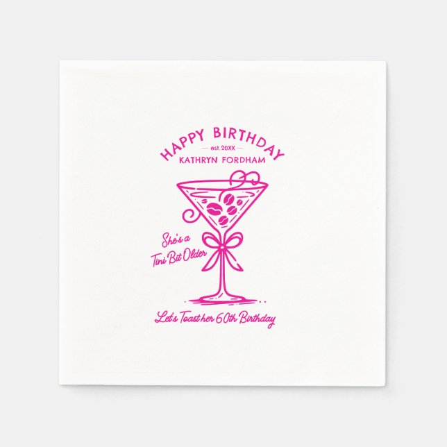 Serviette En Papier Naples customisées 60e Anniversaire Martini rose (Devant)
