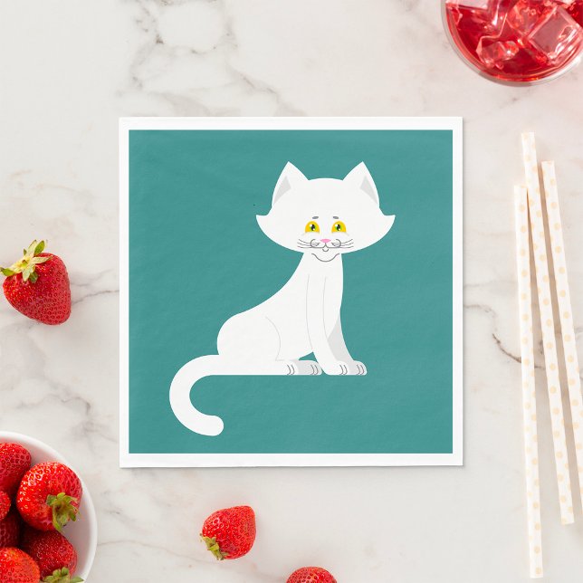 Serviette En Papier Naples de chat blanc (Créateur téléchargé)
