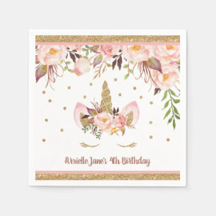 Serviette En Papier Naples de fête d'anniversaire rose et or Unicorn