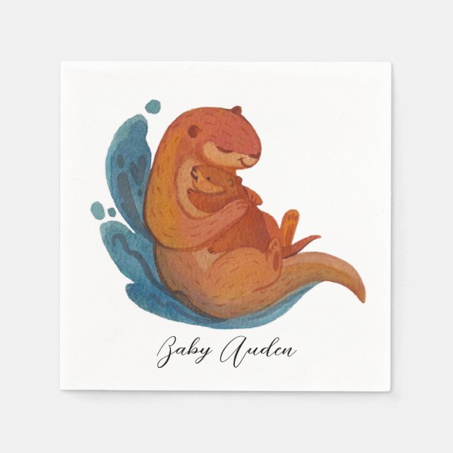 Serviette En Papier Naples de loutres de mer Babyshower (Devant)