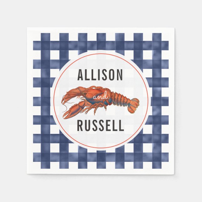 Serviette En Papier Naples de Mariage de homard En vichy bleu (Devant)