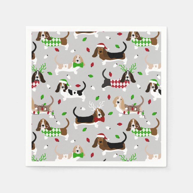 Serviette En Papier Naples de Noël Basset Hound (Devant)