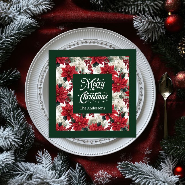 Serviette En Papier Naples de Noël classique Rouge Vert Nom personnali (Classic Christmas Napkins Red Green Custom Name)