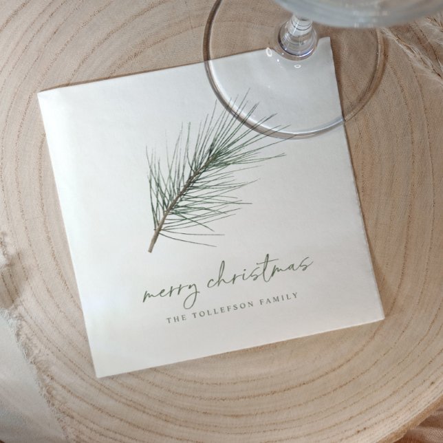 Serviette En Papier Naples de Noël Vacances À feuillage persistant sim (Christmas napkins - simple elegant pine branch greenery with watercolor accents. Holiday Party Decor)