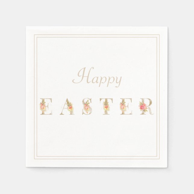 Serviette En Papier Naples de Pâques à fleurs roses et bronzées (Devant)