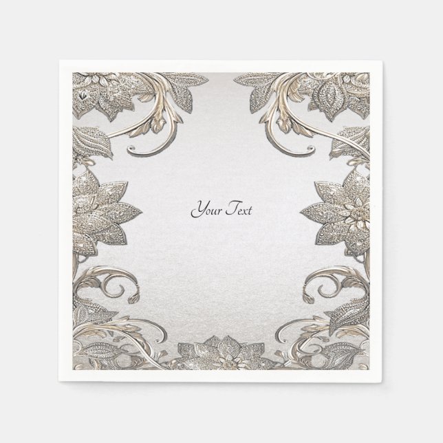 Serviette En Papier Naples florales en argent (Devant)