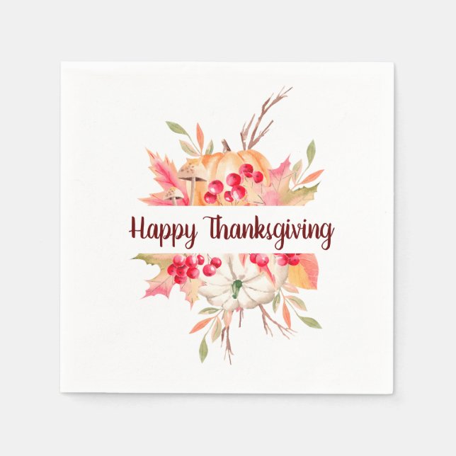 Serviette En Papier Naples florales Thanksgiving (Devant)