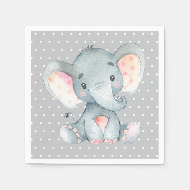 Serviette En Papier Naples gris Baby shower éléphant (Devant)