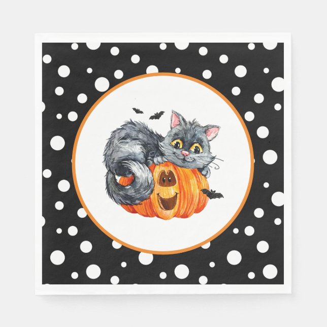 Serviette En Papier Naples Halloween en papier chat (Devant)