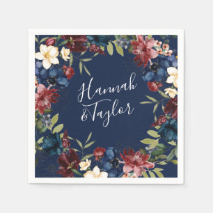 Serviette En Papier Naples Mariage Floral de la marine de Bourgogne