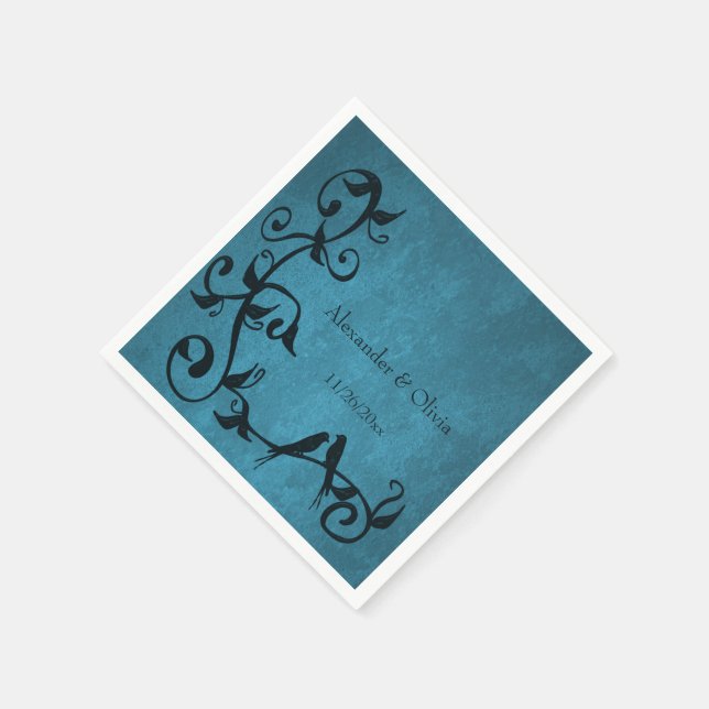 Serviette En Papier Naples Mariage Lovebirds bleu (Coin)