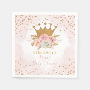 Serviette En Papier Naples Princess Floral Pink & Gold Baby shower