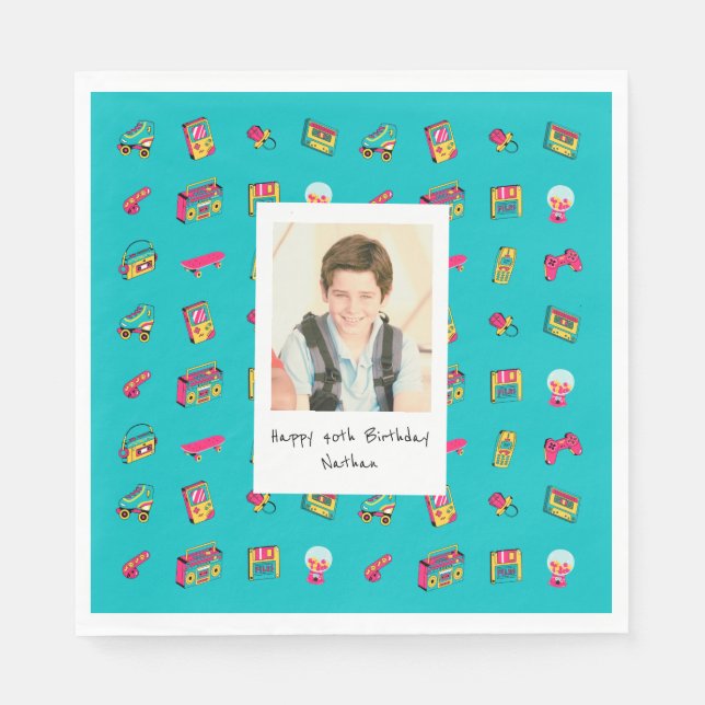 Serviette En Papier Napoléon Iconique 90's 40th Birthday avec photo (Devant)