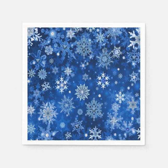 Serviette En Papier Nappes à neige de Noël Papier bleu et argenté (Devant)