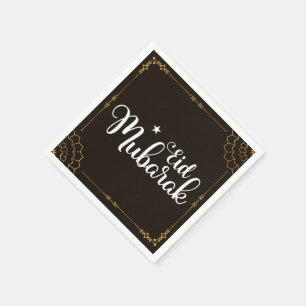 Serviette En Papier Nappes de Eid Mubarak noir or moderne pour l'Eid