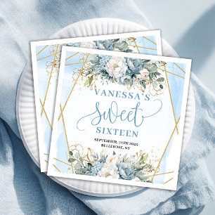 Serviette En Papier Nappes en papier élégantes Sweet 16ème Fleurs aqua