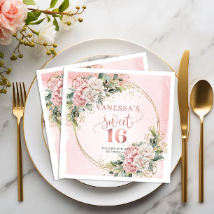 Serviette En Papier Nappes Fleurs Rose Poussiéreuse Bohème Sweet 16