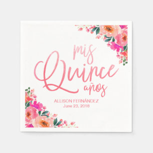 Serviette En Papier Nappes florales aquarelles rose chaud pour Quincea