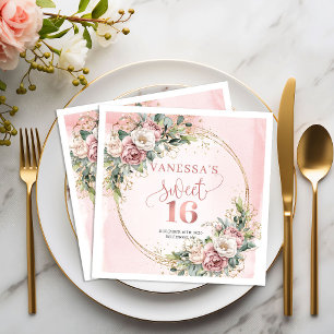 Serviette En Papier Nappes Modernes Bohème Rose Pâle Verdure Douce 16