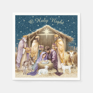 Serviette En Papier Nativité de Noël de l'aquarelle