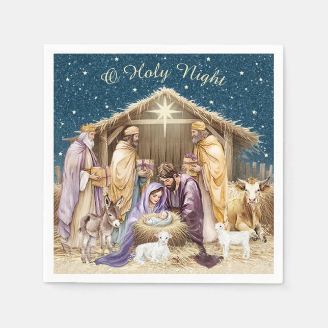 Serviette En Papier Nativité de Noël de l'aquarelle (Devant)