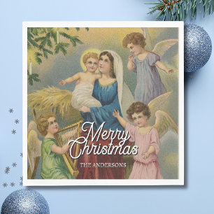 Serviette En Papier Nativité élégante Marie Enfant Jésus Anges