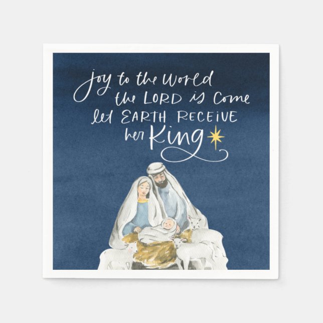 Serviette En Papier Nativité Joy Aquarelle Noël religieux (Devant)