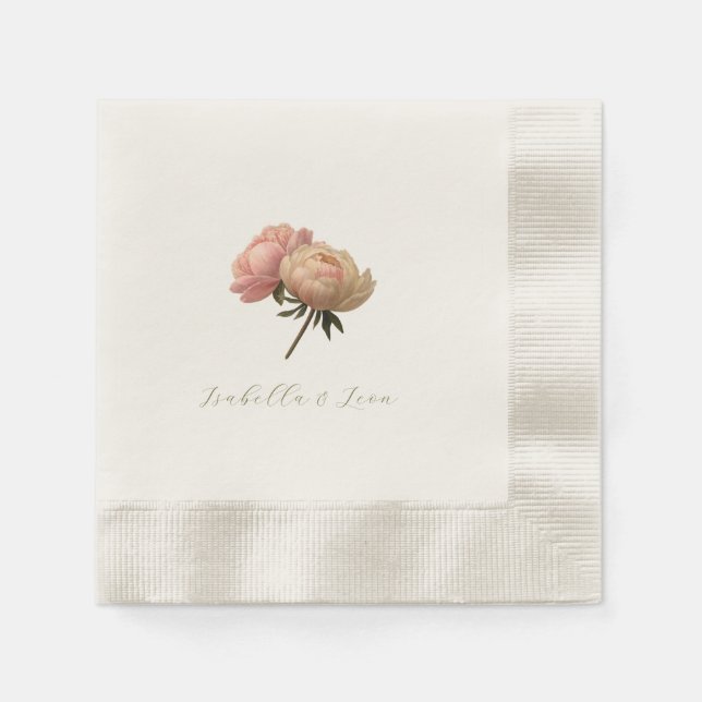 Serviette En Papier Natural Ecru | Chic Floral Rose Wedding  (Devant)