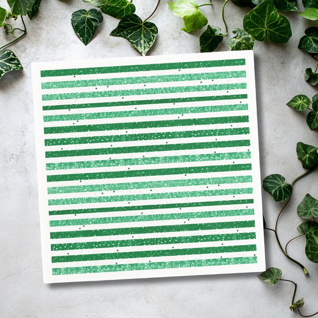 Serviette En Papier Nature Green White Horizontal Glitter Stripes (Créateur téléchargé)