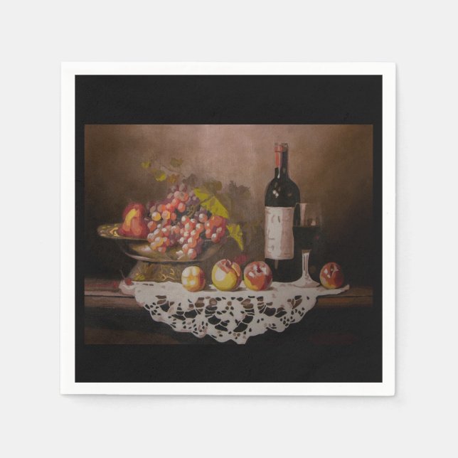 Serviette En Papier Nature morte Corbeille de fruits et bouteille de v (Devant)