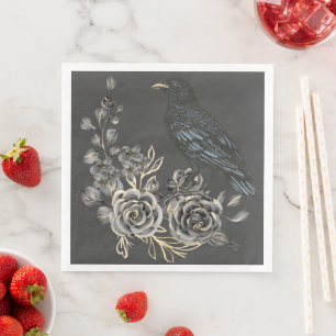 Serviette En Papier Nature sauvage Blackbirds Roses & corbeau