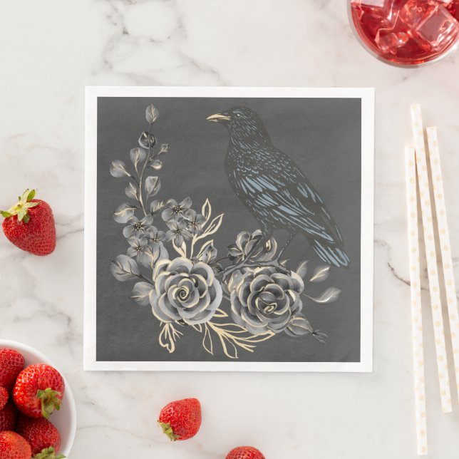 Serviette En Papier Nature sauvage Blackbirds Roses & corbeau (En situation)