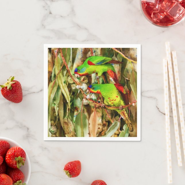Serviette En Papier Nature tropicale Parrots Oiseaux verts (En situation)