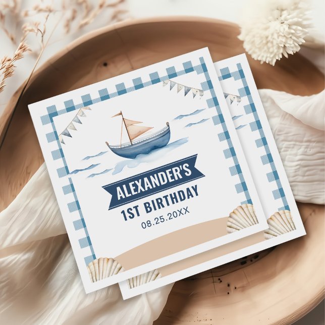 Serviette En Papier Nautical Blue Boy moderne 1er anniversaire (Créateur téléchargé)