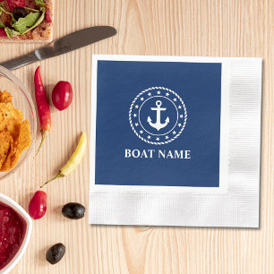 Serviette En Papier Nautical Boat Name Rope Stars Ancre Marine Blue