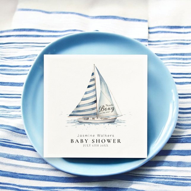 Serviette En Papier Nautical fun  "Nauti-Bouy" Sailboat baby shower (Créateur téléchargé)