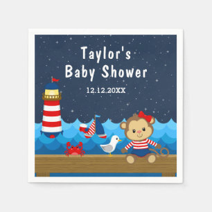 Serviette En Papier Nautical Girl Monkey Rouge et Baby shower de marin
